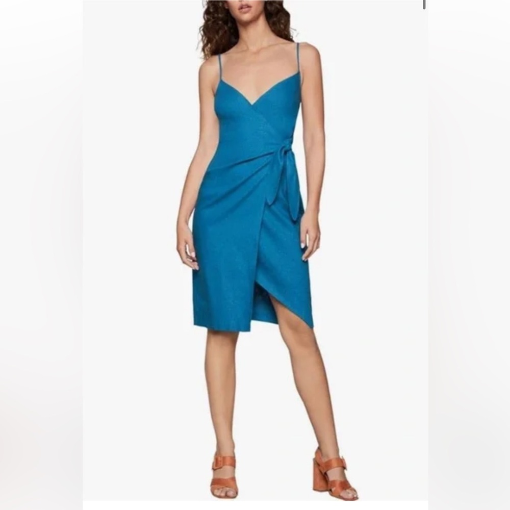 BCBGeneration Blue Wrap Linen Summer Spaghetti Dress XXS
